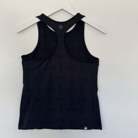 Rabbit Racy Running Tank Black Logo Perforated Spell Out Quick Dry Med FLAWED - Picture 3 of 9